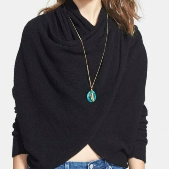 Free People Sweaters - Free People | Black Fuzzy Wrap Style Sweater Size XS